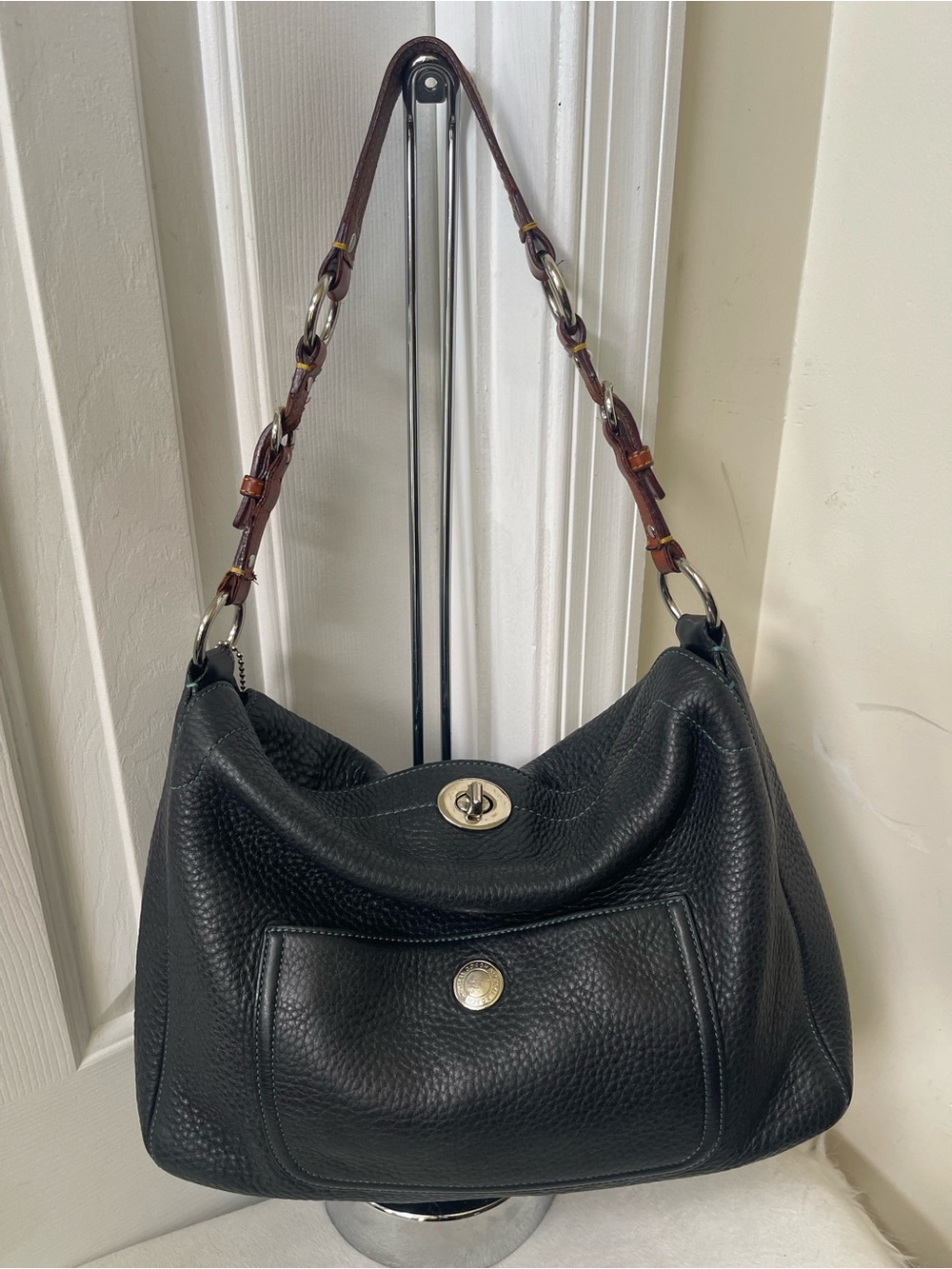 Coach Chelsea Hobo Black Leather Pebbled Shoulder Bag